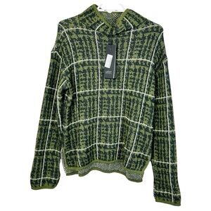 Yest Netherlands Green Plaid High Low oversized Sweater Women Size S